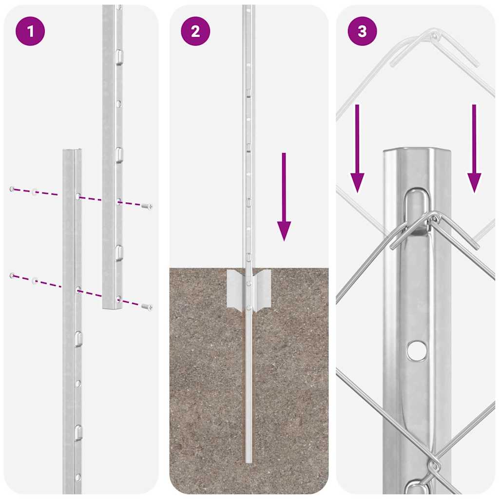 vidaXL Φράχτης με 20 μεταλλικές κολώνες, Ασημί 1x10 μ.