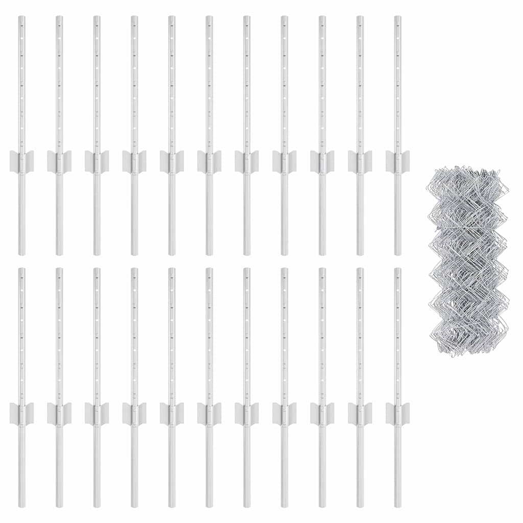 vidaXL Περίφραξη από αλυσίδα με 22 πόστα U ασημί 0.4x25 μ ατσάλι