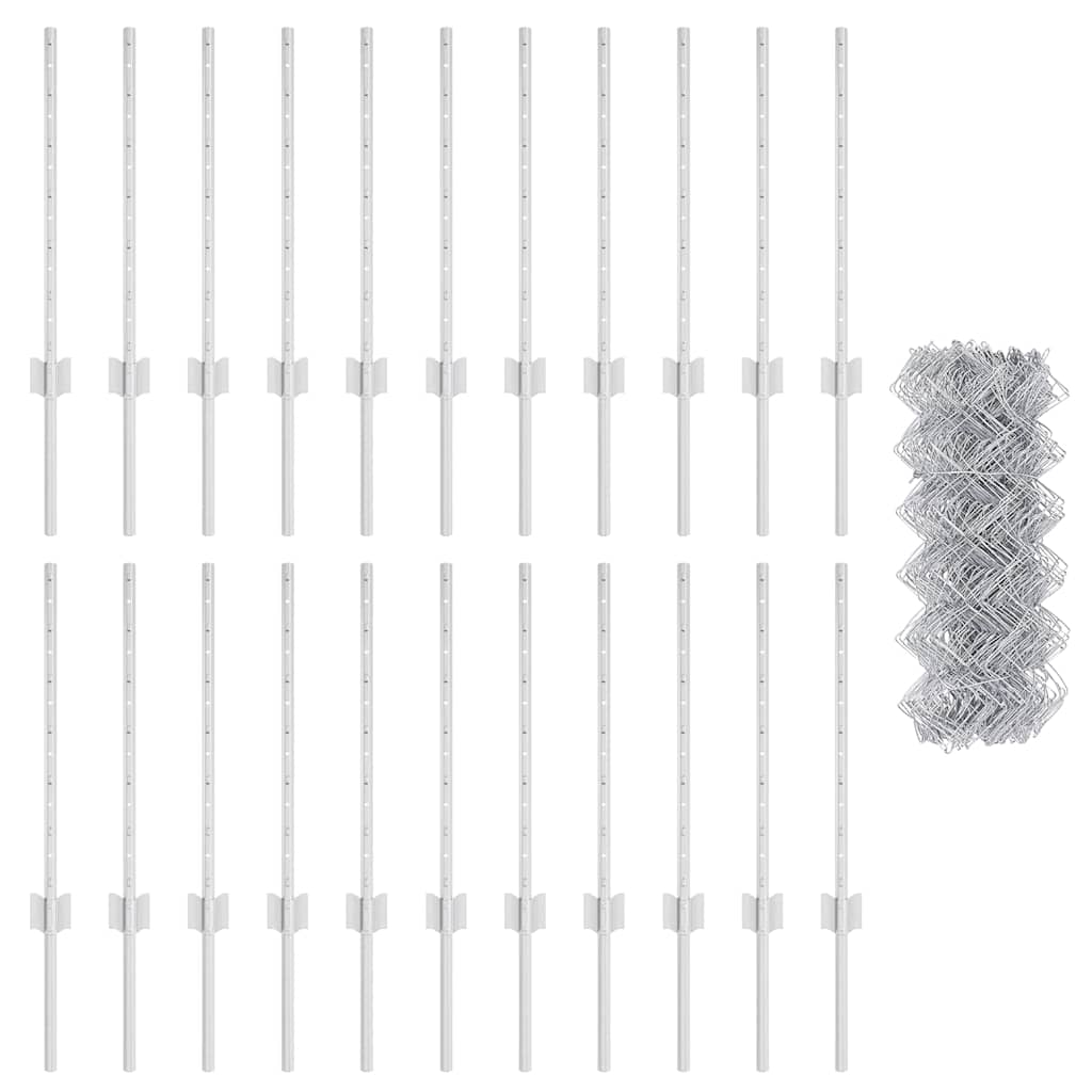 vidaXL Φράχτης από αλυσίδα με 22 U Posts Ασημένιο 0.6x25 μ Ατσάλι