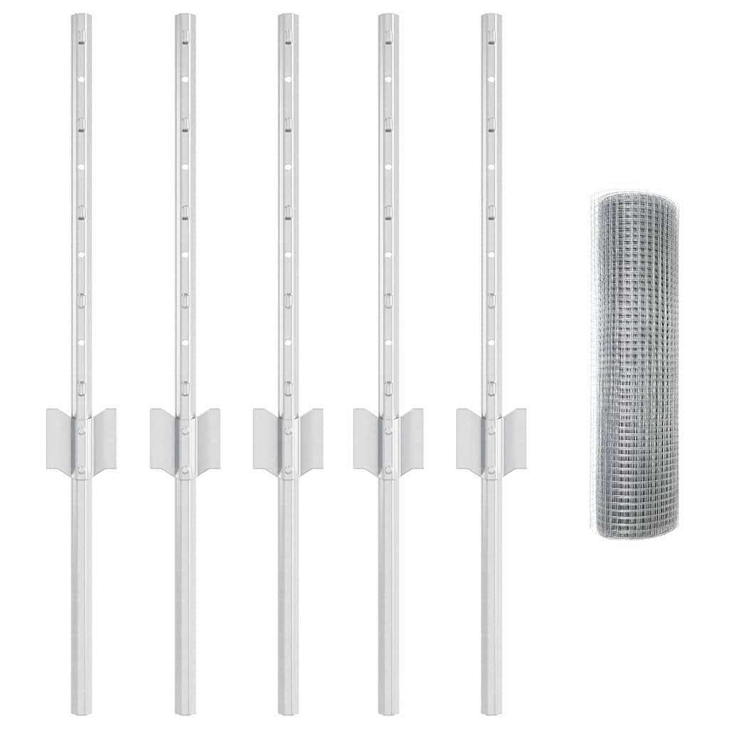 vidaXL Γαλβανισμένος φράχτης με 5 U Posts Ασημένιο 0.4x10 μ Ατσάλι