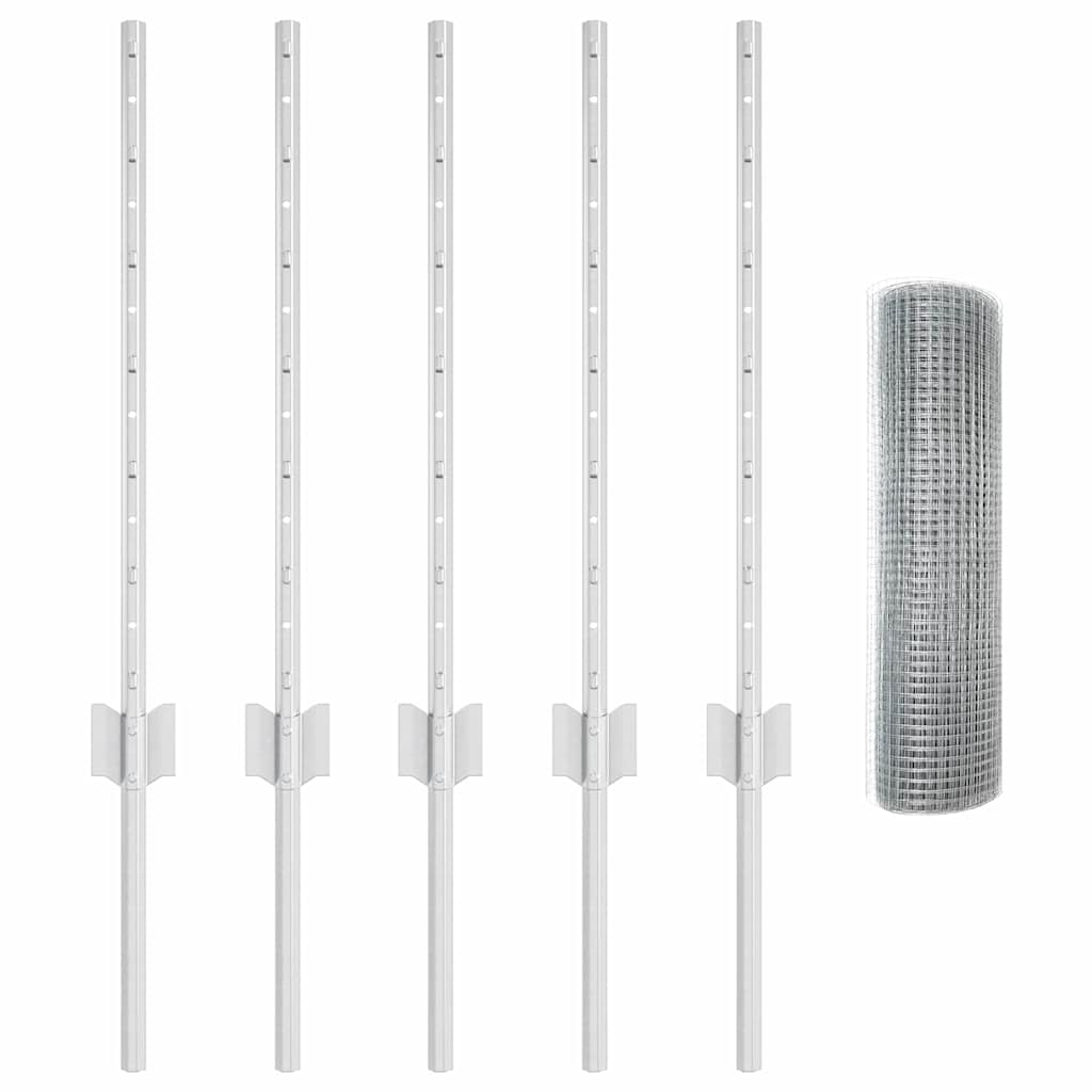 vidaXL Φράχτης Welded Wire με 5 U Posts Ασημί 0.6x10 μ Χάλυβα