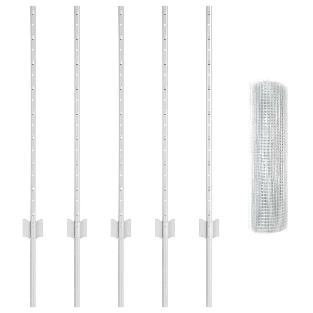 vidaXL Γαλβανισμένη περίφραξη με 5 U Posts Ασημένια 0.8x10 μ Ατσάλι