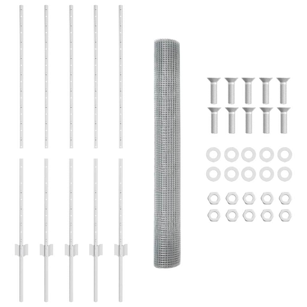 vidaXL Γαλβανισμένος Φράχτης με 10 U Posts Ασημί 1.2x10 μ Χάλυβας