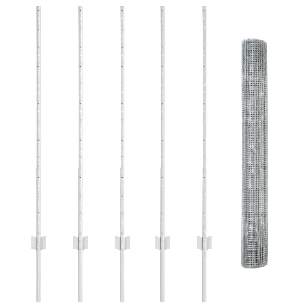 vidaXL Φράκτης Γαλβανισμένου Συρματόπλεγμα με 10 U Posts Ασημί 1.2x10 m Ατσάλι