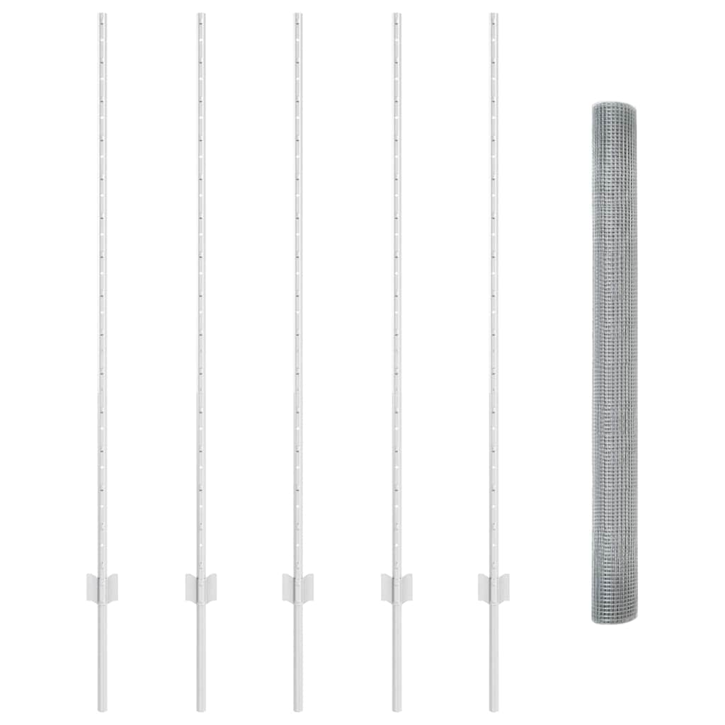 vidaXL Γαλβανισμένο Συρματόπλεγμα με 10 Πόλους Ασημί 1.4x10 μ Χάλυβα