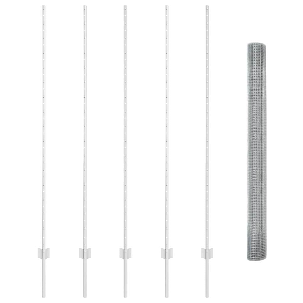 vidaXL Perífraksi Welded Wire με 10 U πόλους ασημί 1.6x10 m χάλυβα