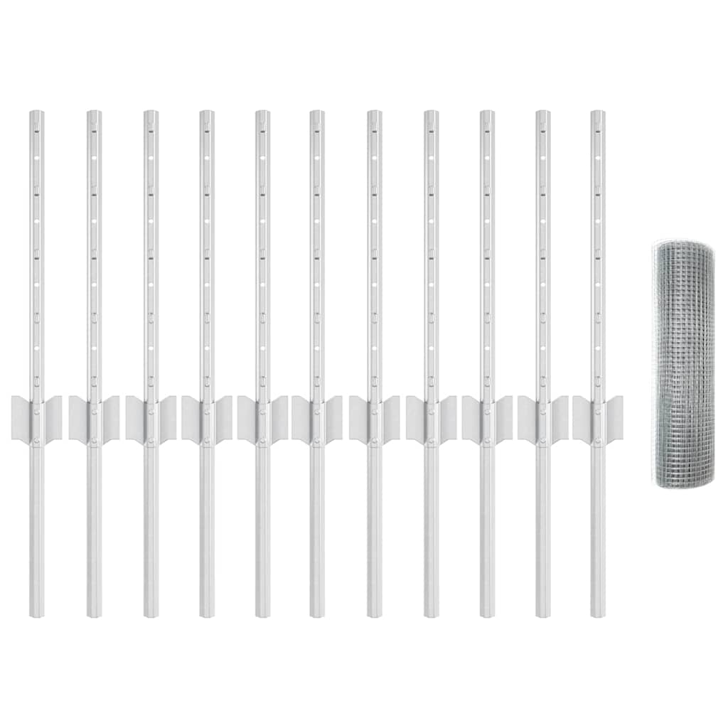 vidaXL Γαλβανισμένος Συρμάτινος Φράχτης με 11 POSTS Ασημί 0.4x25 μ Ατσάλι