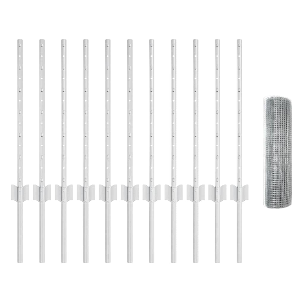 vidaXL Σετ Φράκτη Κήπου Σετ των 2 Γαλβανισμένος χάλυβας 25 x 0.5 μέτρα