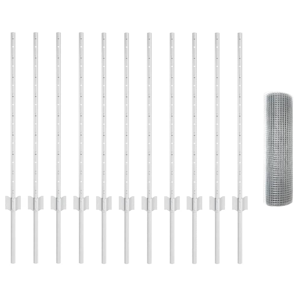 vidaXL Φράκτης με συρματόπλεγμα με 11 πόδια αλουμινίου ασημί 0,8x25 μ μέταλλο