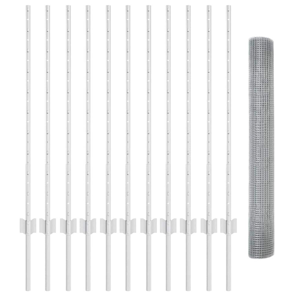 vidaXL σετ Φράχτη από Συρματόπλεγμα Κοτόπουλου Σετ των 2 Γαλβανισμένο ατσάλι