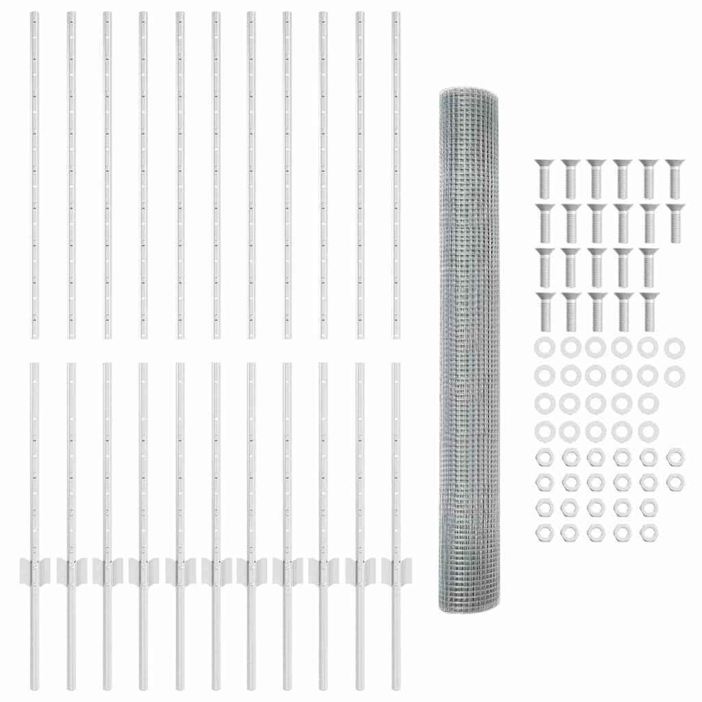 vidaXL Συρματόπλεγμα με Στυλίς 25 x 1,2 μ Γαλβανισμένος Χάλυβας Ασημί
