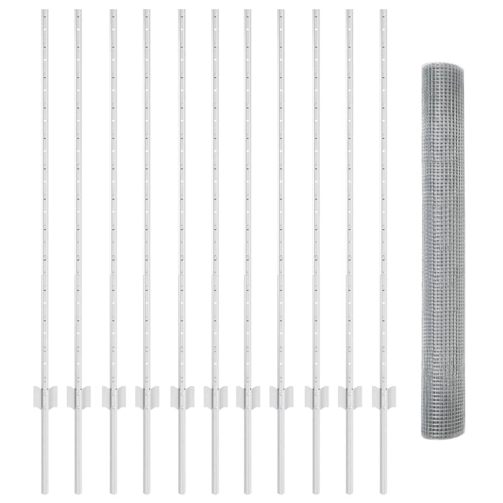vidaXL Περίφραξη από Συγκολλητό Σύρμα με 22 Πόλους Ασημί 1.2x25 μ Χάλυβας