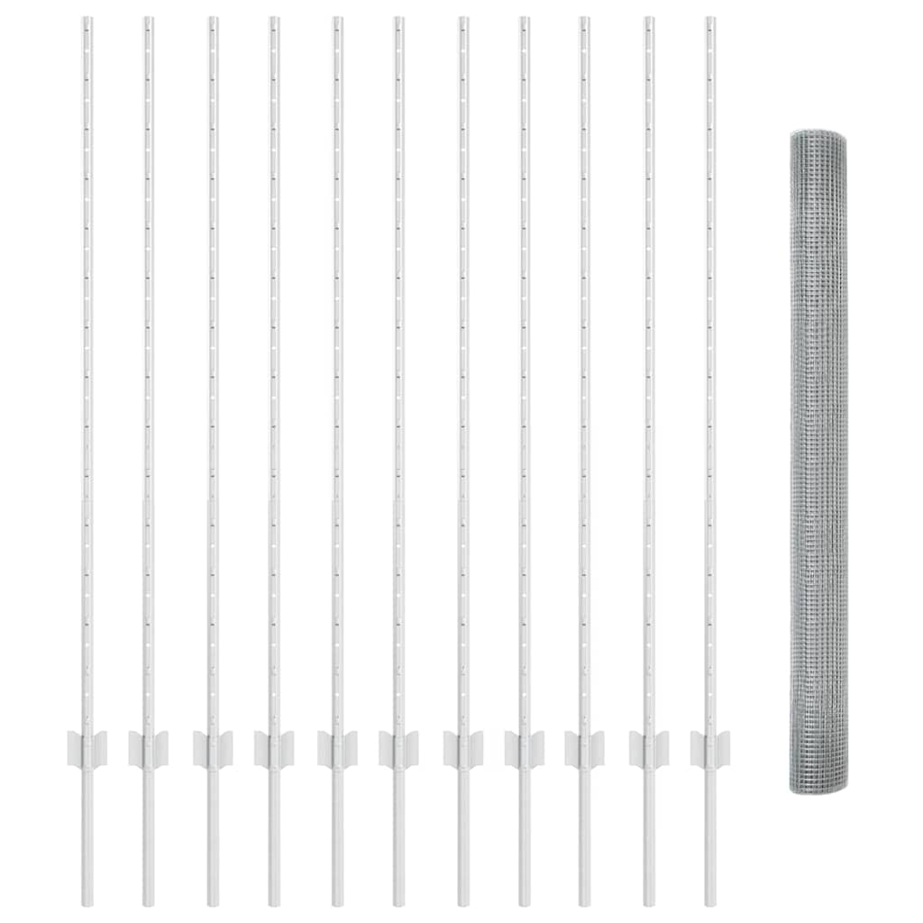 vidaXL Φράχτης Welded Wire με 22 Υ Posts Ασημί 1.4x25 μ Χάλυβας