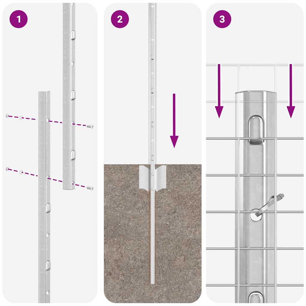 vidaXL Φράχτης Welded Wire με 22 Υ Posts Ασημί 1.4x25 μ Χάλυβας