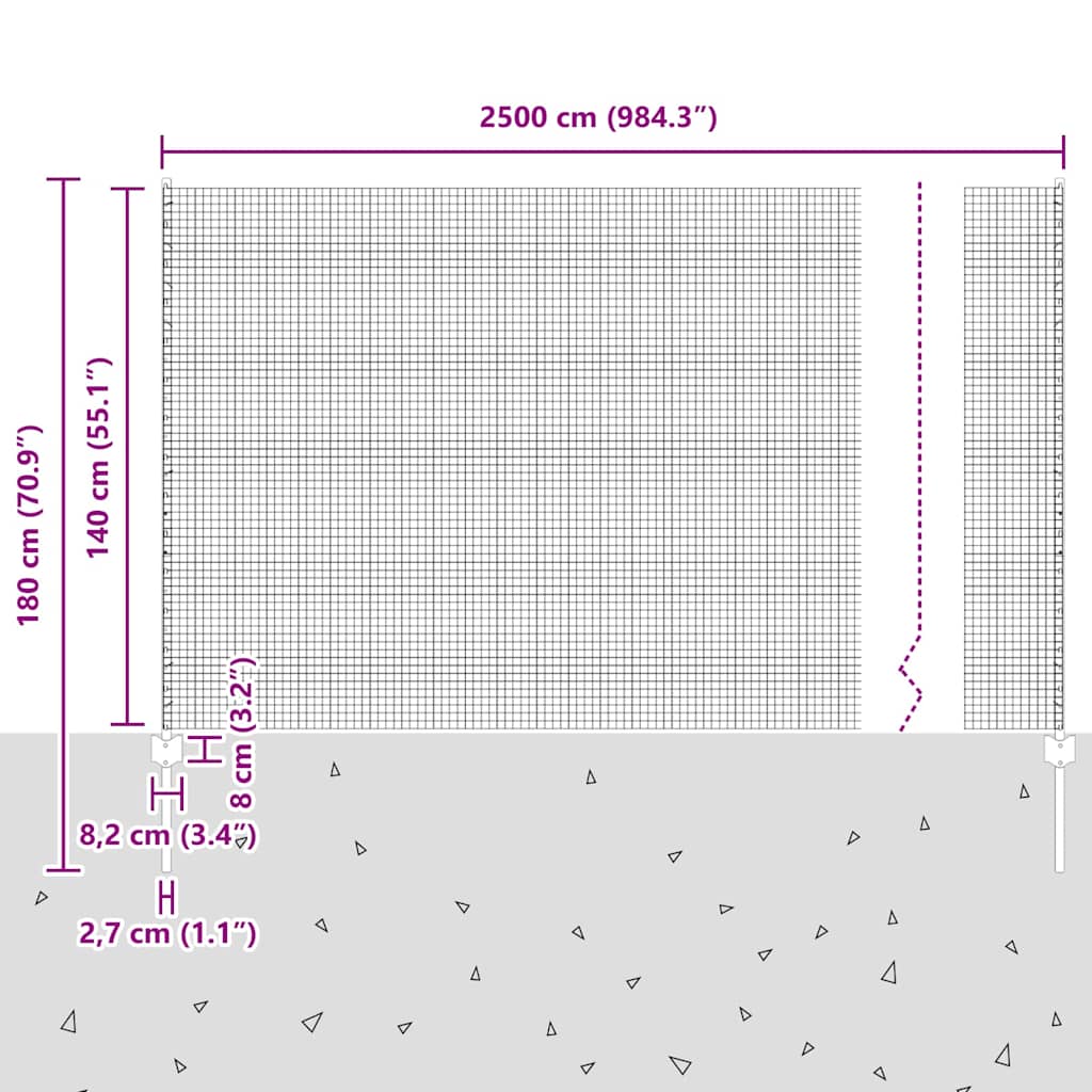 vidaXL Φράχτης Welded Wire με 22 Υ Posts Ασημί 1.4x25 μ Χάλυβας