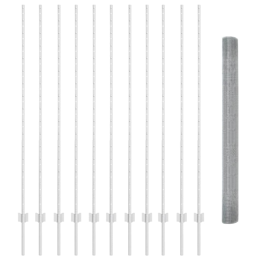 vidaXL Φράχτης με 22 U Posts Ασημί 1.5x25 μ Χάλυβας
