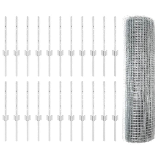 vidaXL Γαλβανισμένος Σχοινένιος Φράκτης με 22 U Posts Ασημένιος 0.4x50 μ Χάλυβας