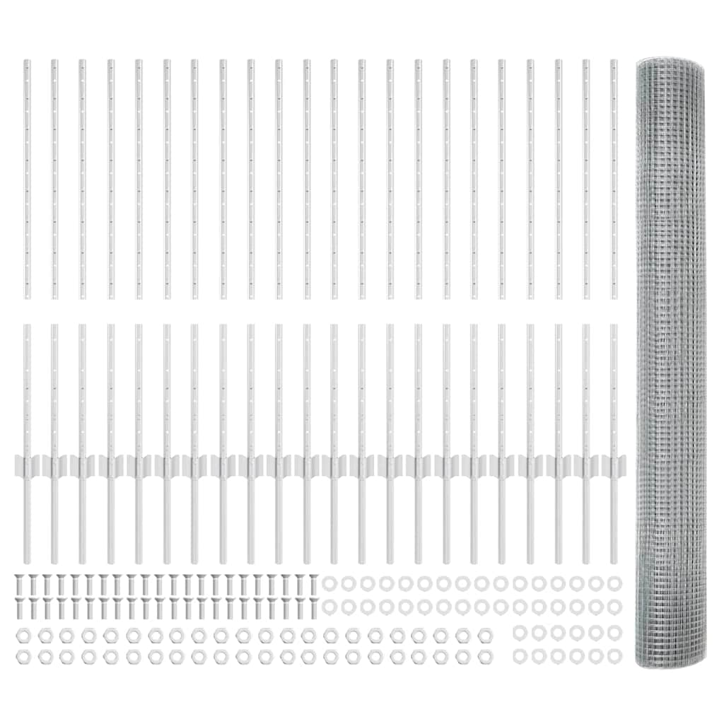 vidaXL Φράχτης Σιδερένιας Πλέξης με 44 U Πόδια Ασημί 1x50 μ Ατσάλι