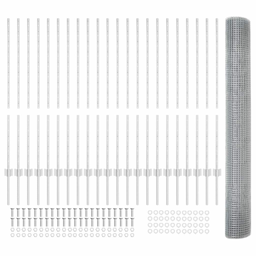 vidaXL Συρμάτινος Φράχτης με 44 U Posts Ασημί 1.2x50 μ Χάλυβας