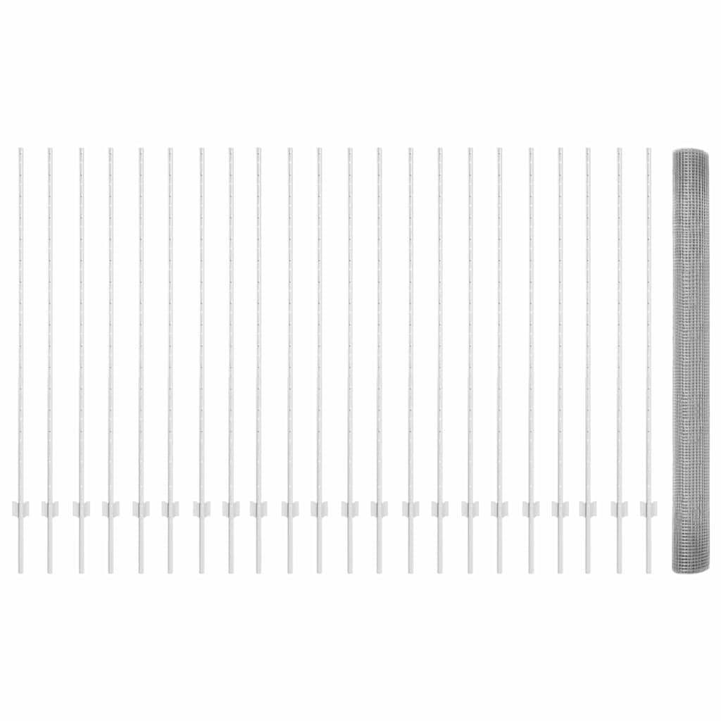 vidaXL Γαλβανισμένο Συρματόπλεγμα με 44 Κολώνες Ασημί 1.5x50 μ Ατσάλι