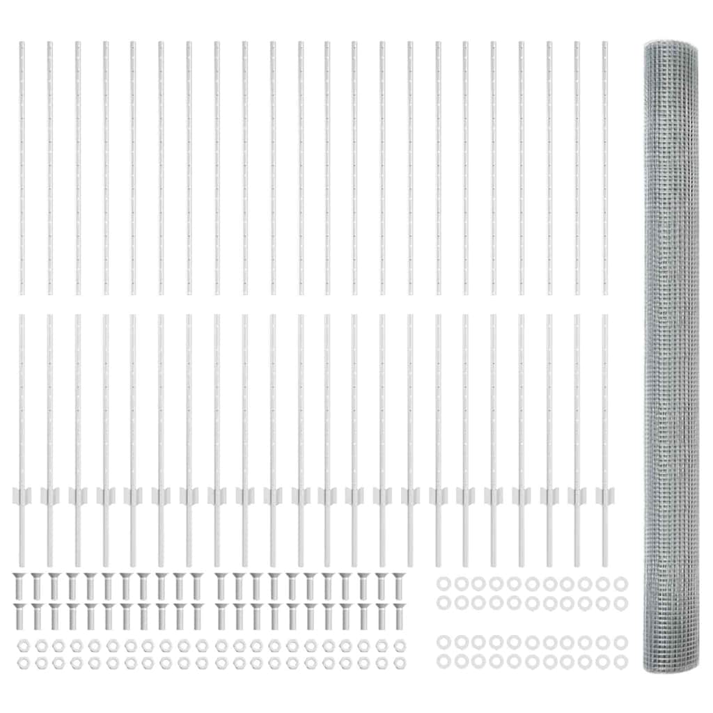 vidaXL Γαλβανισμένο Συρματόπλεγμα με 44 Κολώνες Ασημί 1.5x50 μ Ατσάλι