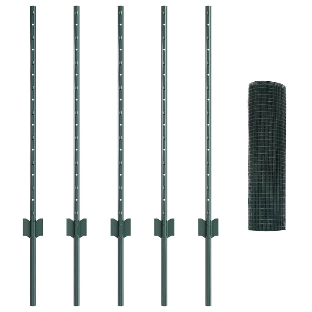 vidaXL Συρμάτινος Φράκτης με 5 U Posts Πράσινος 0.8x10 μ. Χάλυβας