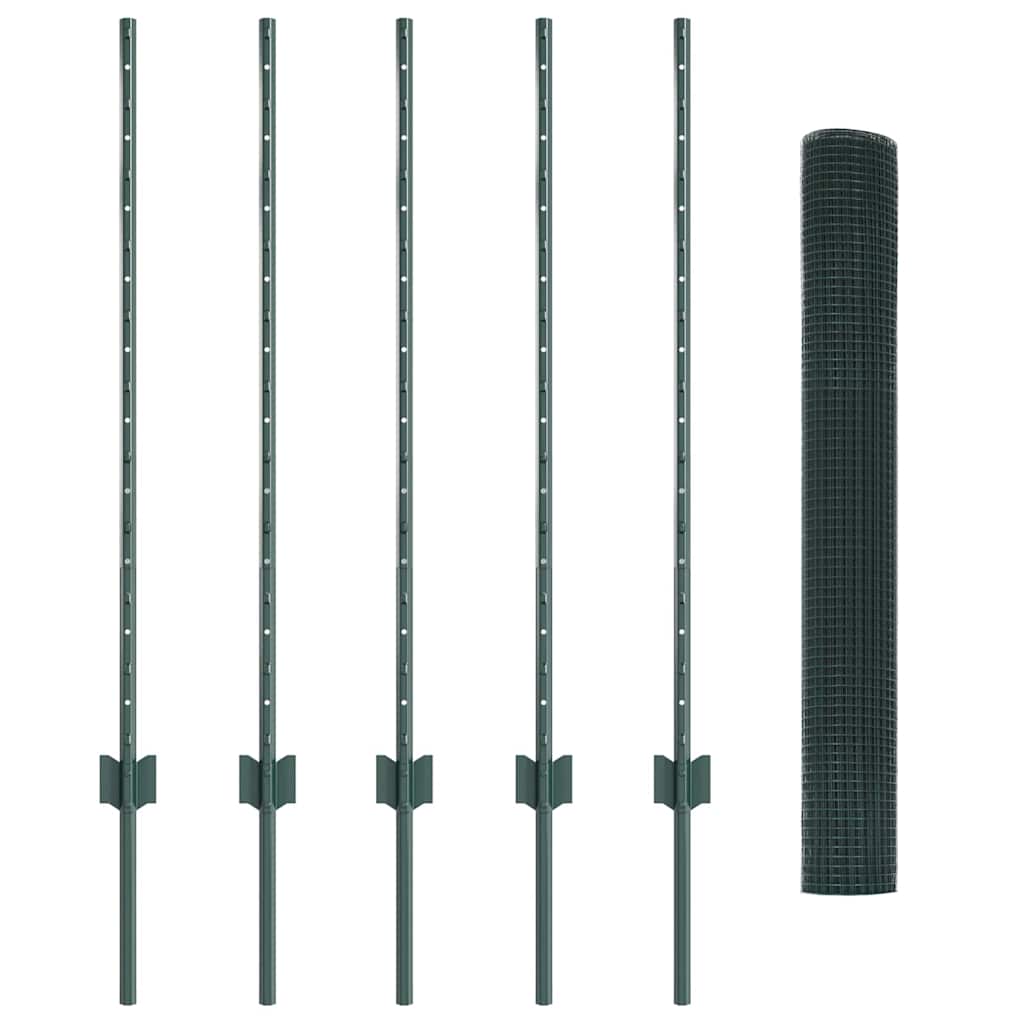 vidaXL Σετ Φράχτη Σετ 2 Πράσινο Μέταλλο 10 x 1 μ Φράχτης Κήπου