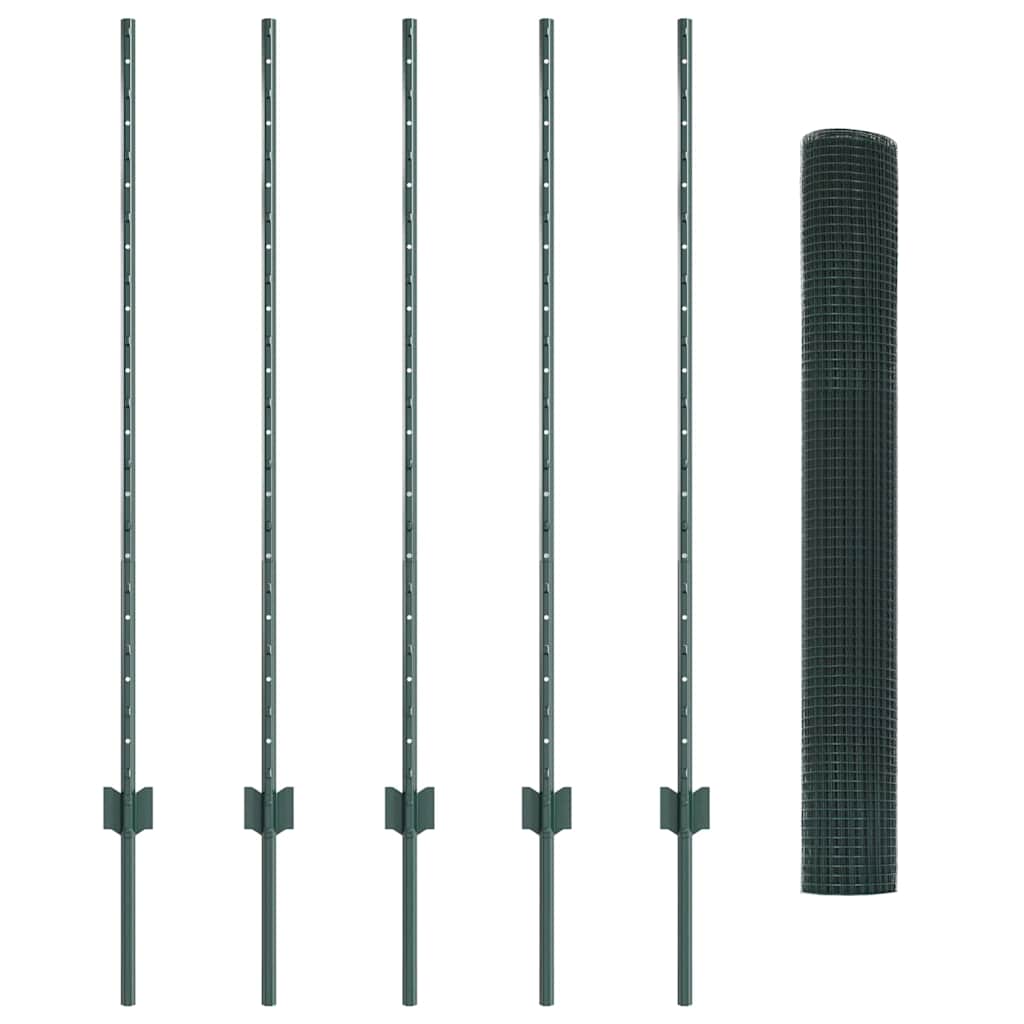 vidaXL Welded Wire Fence με 5 U Posts Πράσινος 1.2x10 m Χάλυβας
