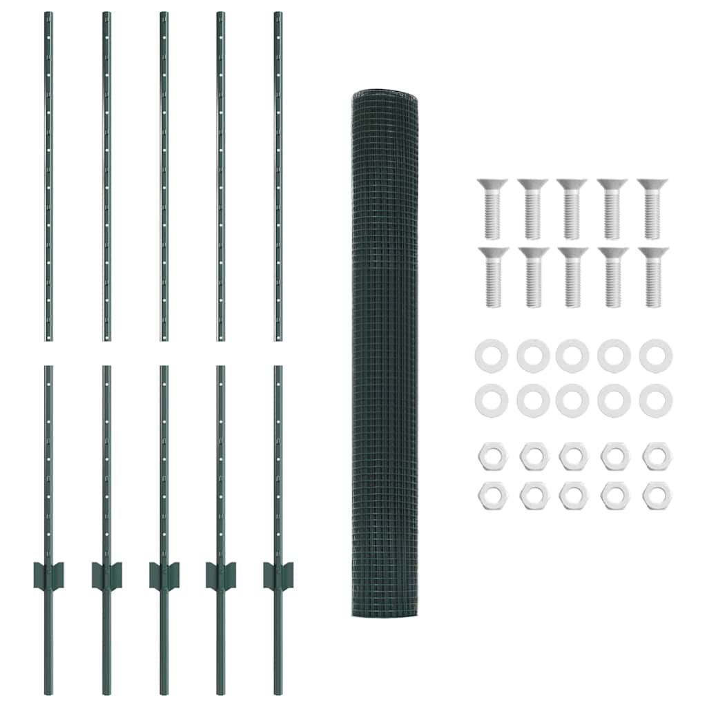 vidaXL Welded Wire Fence με 5 U Posts Πράσινος 1.2x10 m Χάλυβας