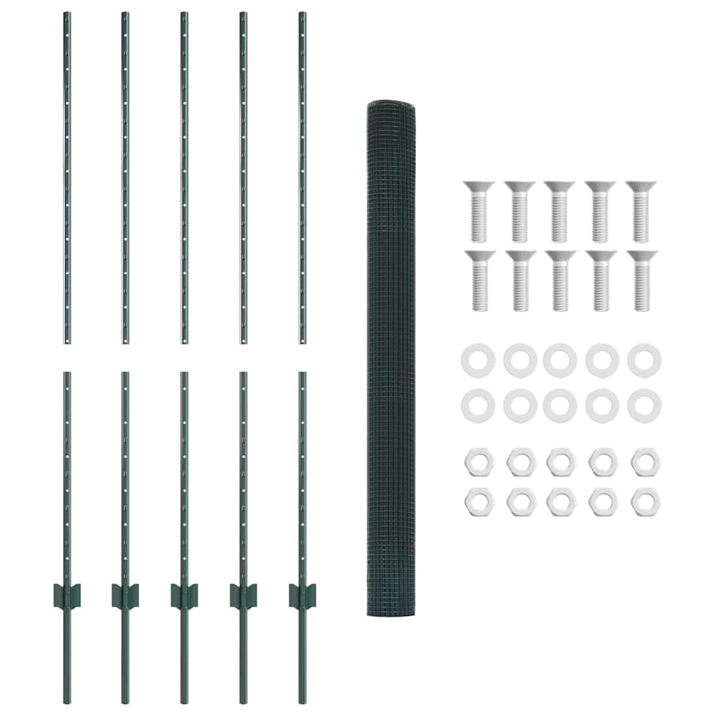 vidaXL Φράχτης συγκολλημένου σύρματος με 5 U Posts Πράσινος 1.4x10 m Χάλυβας