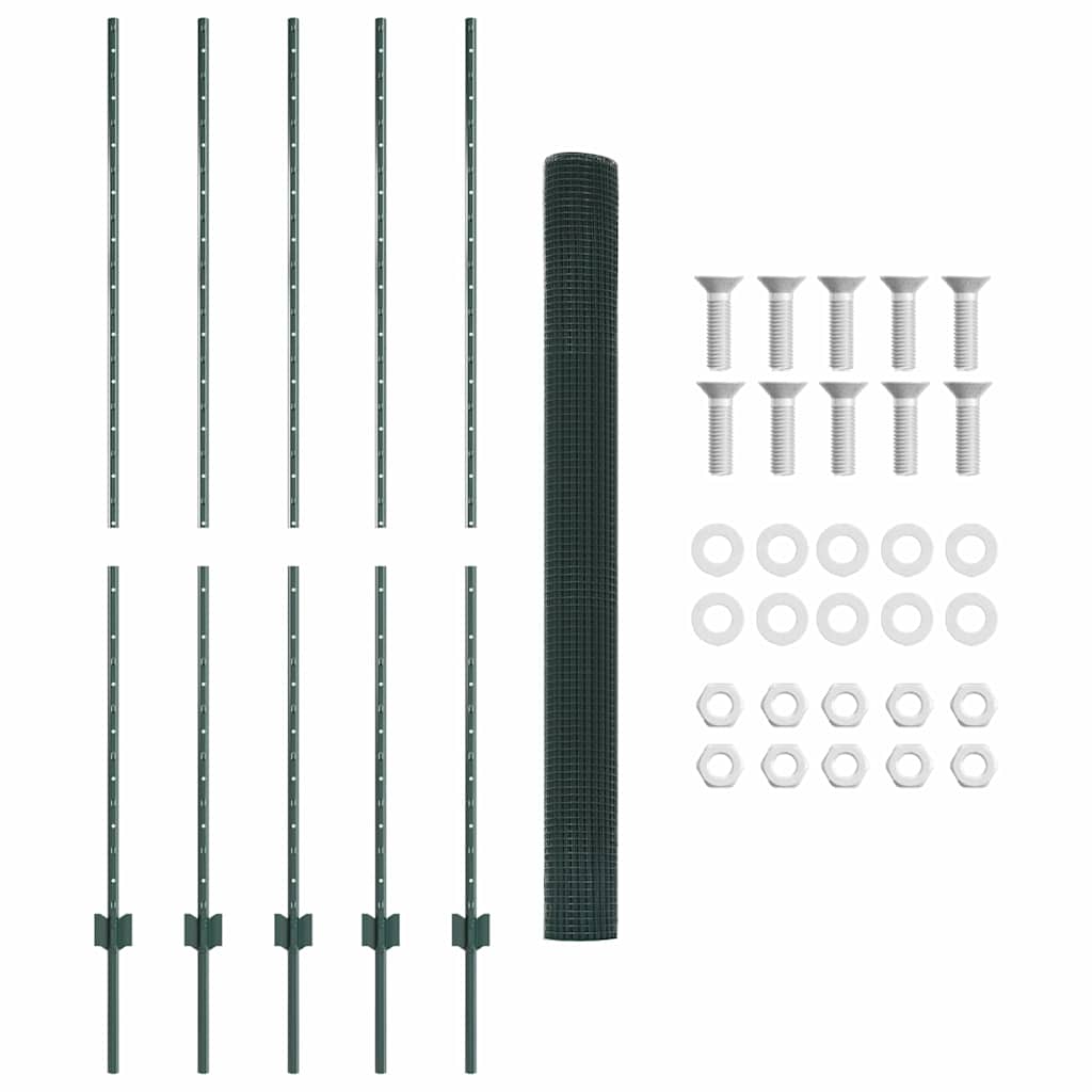 vidaXL Φράκτης συρματόπλεγμα με 5 πασάλους U Πράσινος 1.6x10 μ Ατσάλι