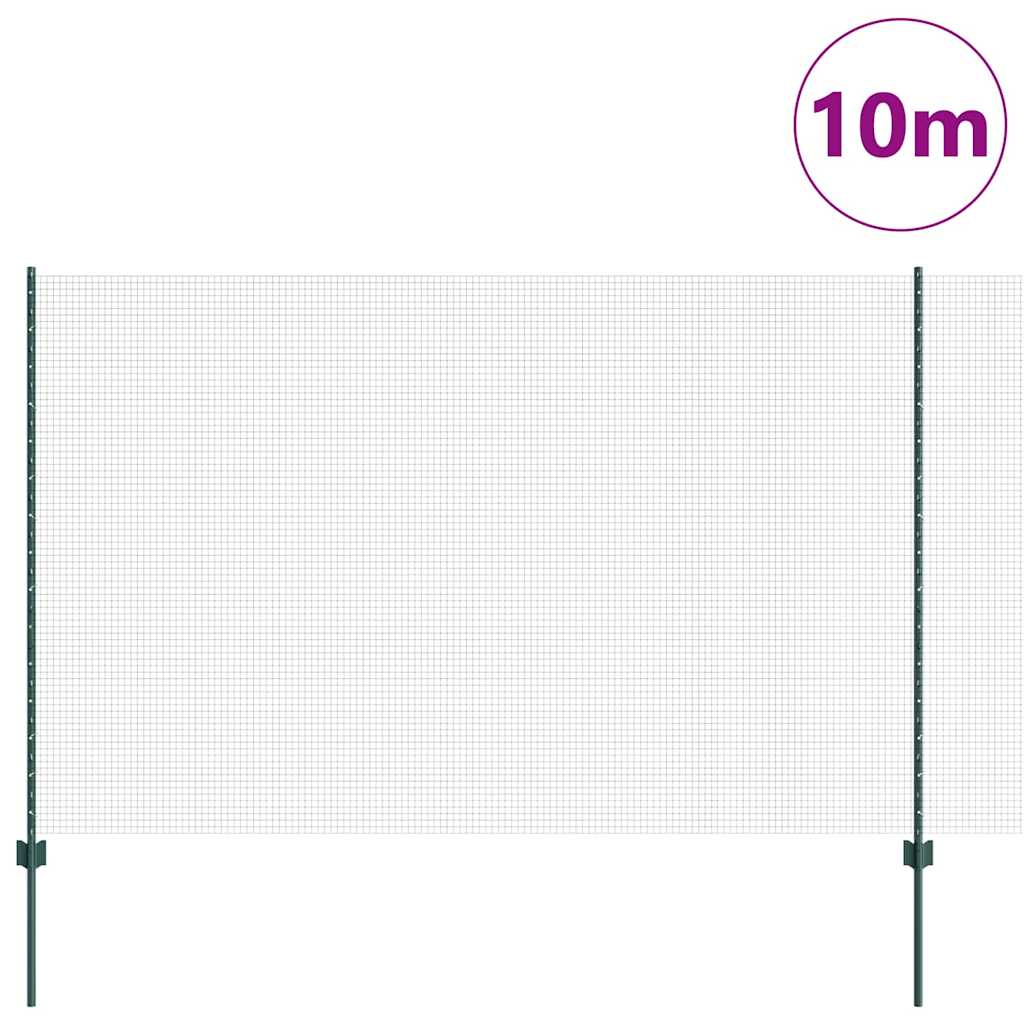 vidaXL Συγκολλητό Συρμάτινο Φράγμα με 5 Στήλες Πράσινο 1.6x10 μ Χάλυβας