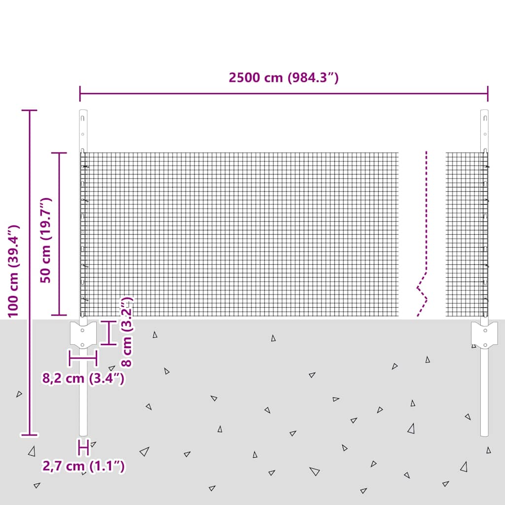 vidaXL Συρματόπλεγμα με Στυλίς 25 x 0,5 m Γαλβανισμένος Χάλυβας Δίχτυ