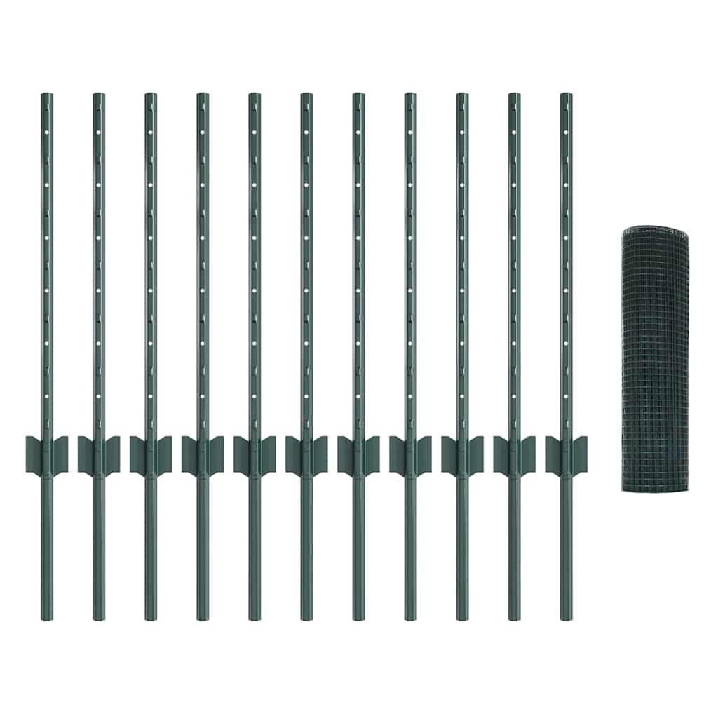 vidaXL Περίφραξη από Συγκολλητό Σύρμα με 11 Κολώνες U Πράσινη 0.6x25 μ Χάλυβας