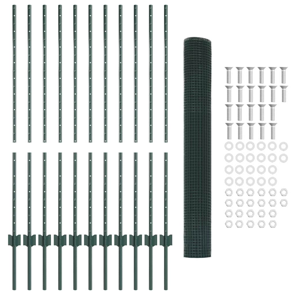 vidaXL Συρματόπλεγμα με 11 U Posts Πράσινο 1.2x25 μ από ατσάλι
