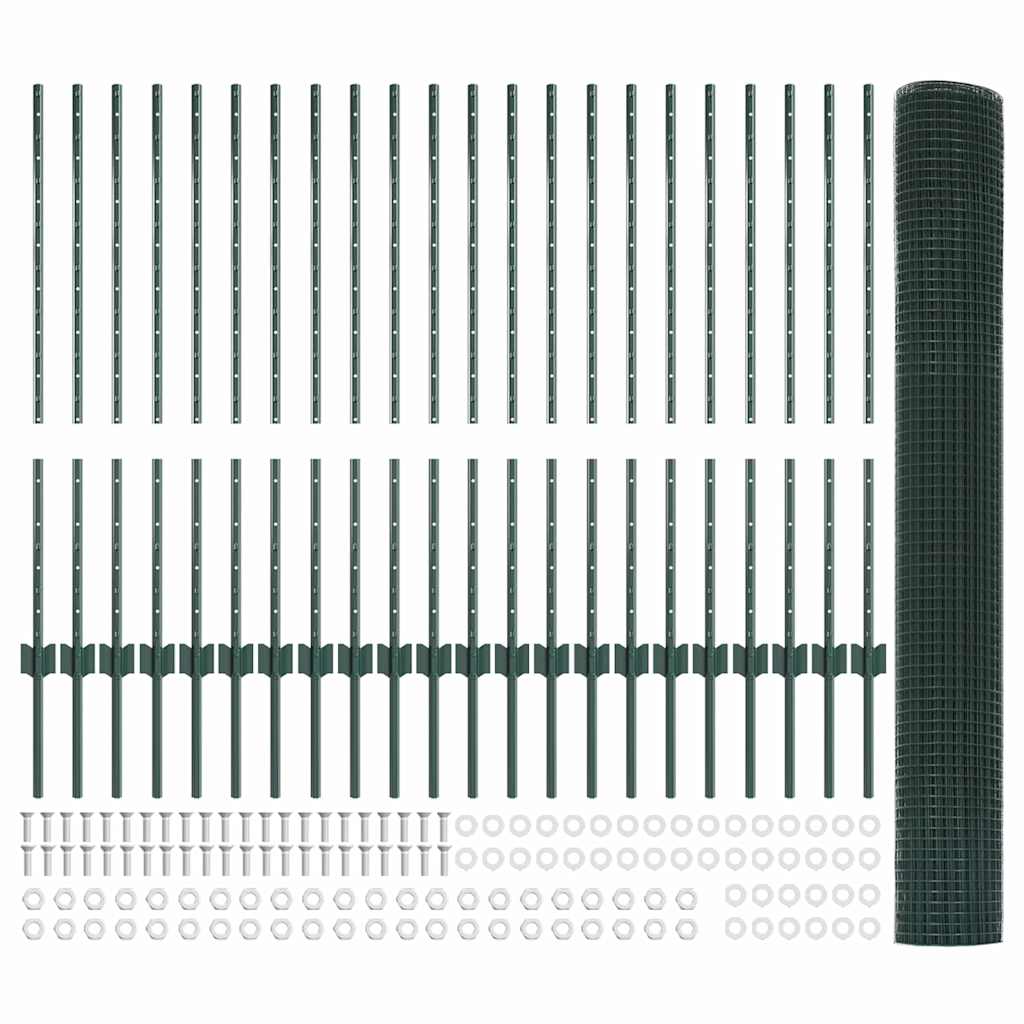 vidaXL Ηλεκτροσυγκολλημένος Φράχτης με 22 U Πόδια Πράσινος 1x50 μ Μέταλλο