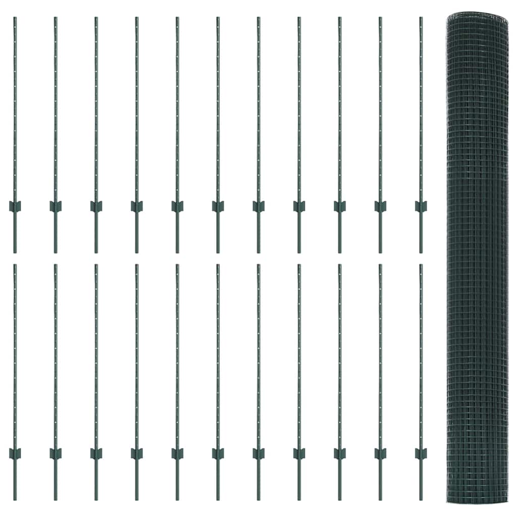 vidaXL Περίφραξη από συγκολλητό σύρμα με 22 υποστηρίξεις U Πράσινη 1.2x50 μ Χάλυβας