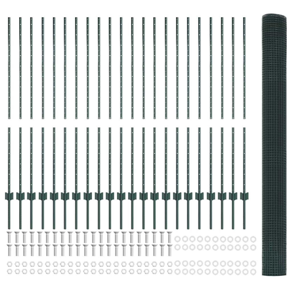 vidaXL Συγκολλητή Περίφραξη με 22 U Πόδια Πράσινη 1.4x50 μ Χάλυβας