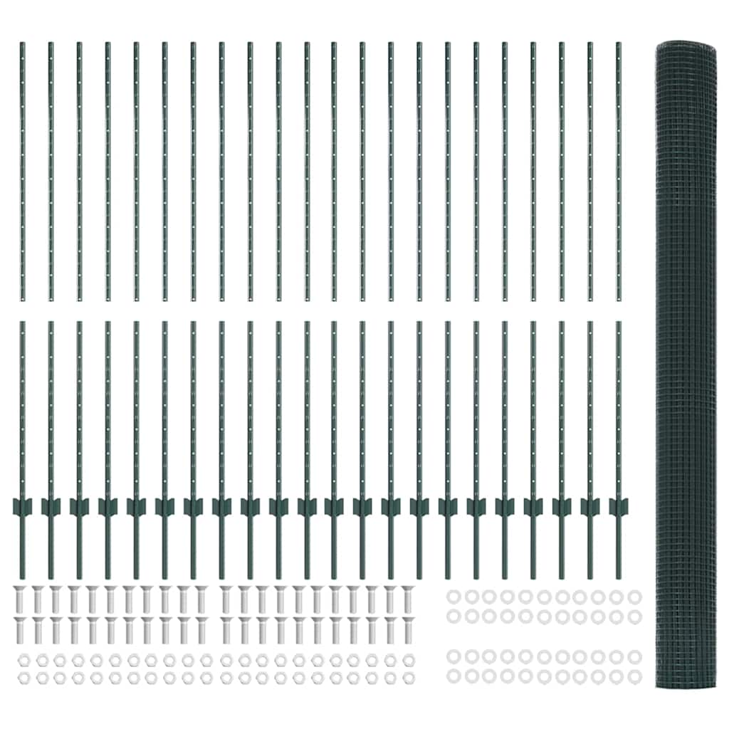 vidaXL Φράχτης από συγκολλητό σύρμα με 22 U Posts Πράσινος 1.5x50 μ.