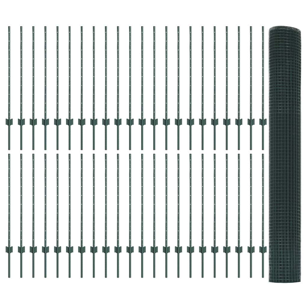 vidaXL Welded Wire Fence με 44 U Posts Πράσινο 1x100 m Χάλυβας