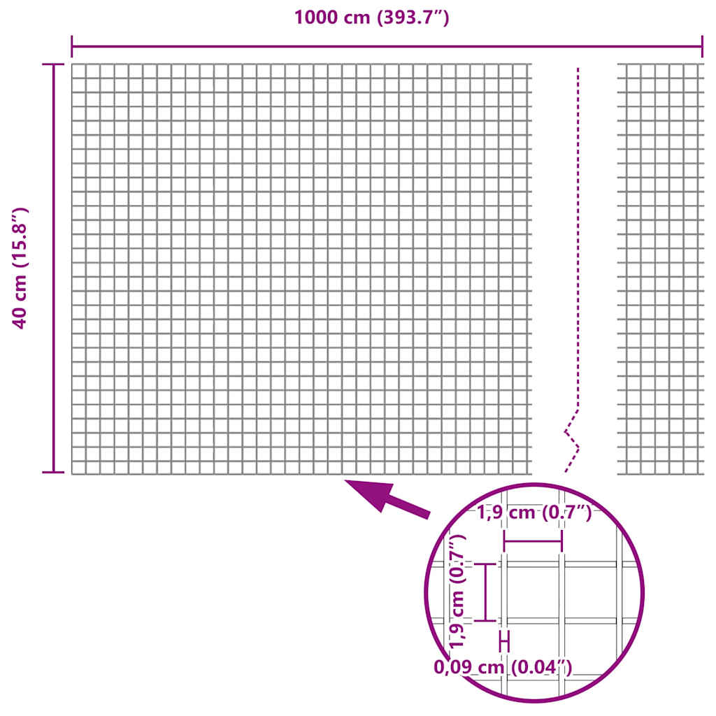 vidaXL Συρματόπλεγμα με Στυλίς 10 x 0,4 m PVC-Επικαλυμμένο Ατσάλι Γκρι
