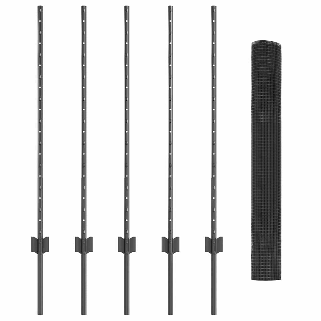 vidaXL Σετ Φράκτη Κοτόπουλου Σετ 2 Γκρι Μέταλλο Φράκτης 10 x 1 μ.