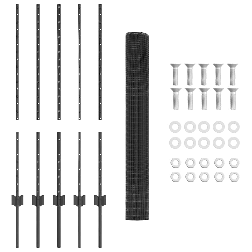 vidaXL Σετ Φράχτη Κήπου Σετ από 2 Γκρι Μέταλλο 10 x 1 μ Σκληρός