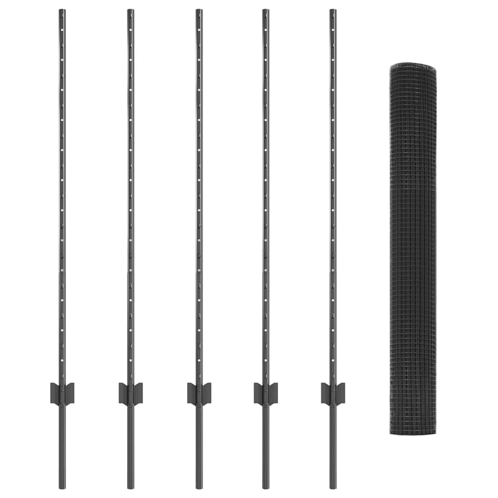 vidaXL Συγκολλητός Φράχτης με 10 U Πόδια Γκρι 1.2x10 m Χάλυβας