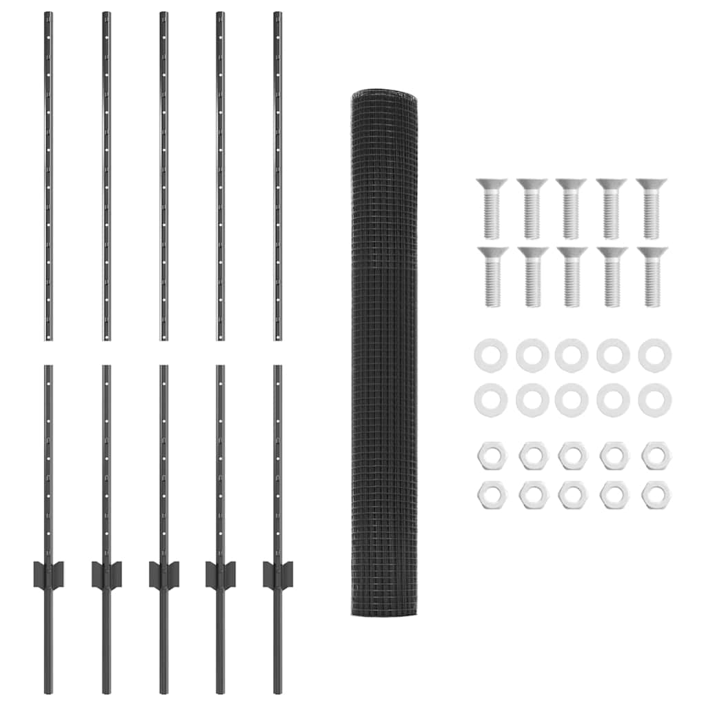 vidaXL Συρμάτινη Πλέξη με 10 Υποστηρίξεις Γκρι 1.2x10 μ Ατσάλι