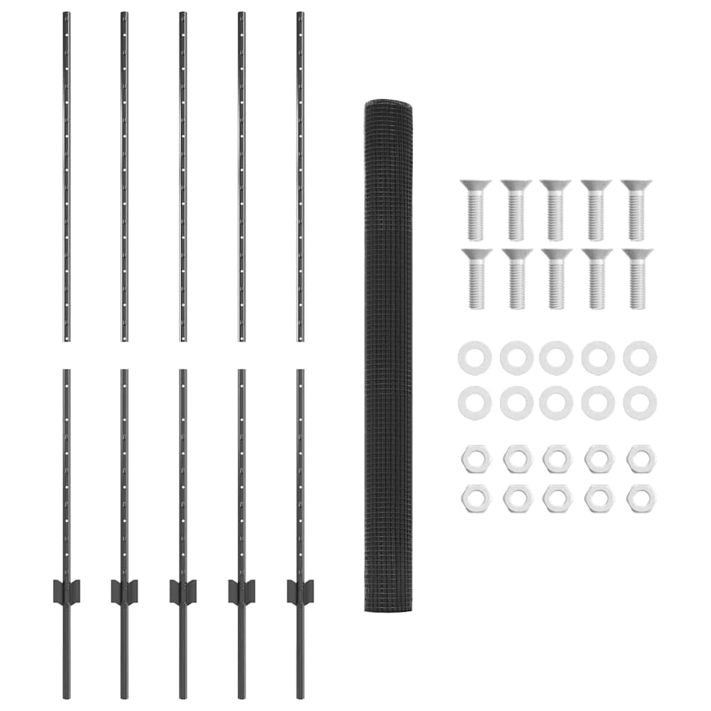 vidaXL Συρμάτινος Φράκτης με 10 Στηρίγματα Γκρι 1.4x10 μ Σχάλυβα