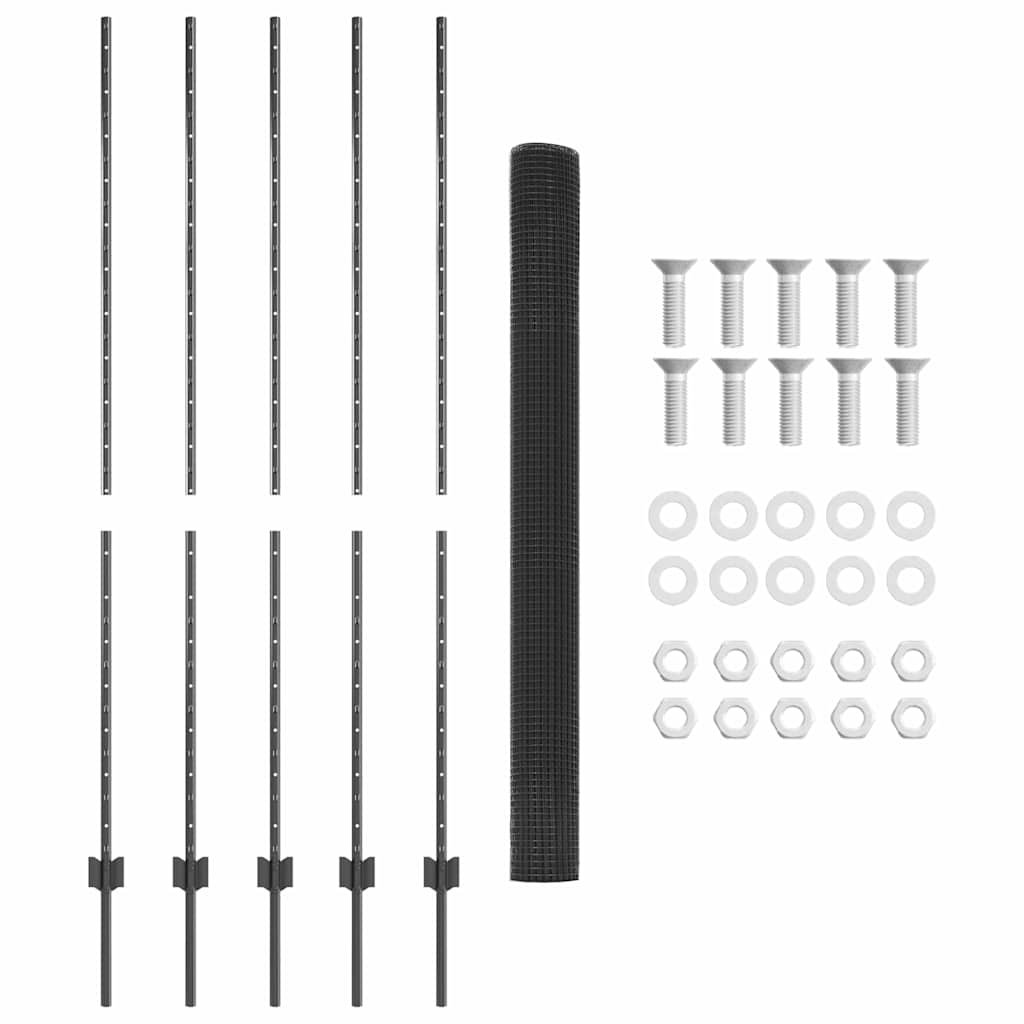vidaXL Σετ Φράχτη Κήπου Σετ των 2 Γκρι Γαλβανισμένο Ατσάλι 10 x 1.5 μ