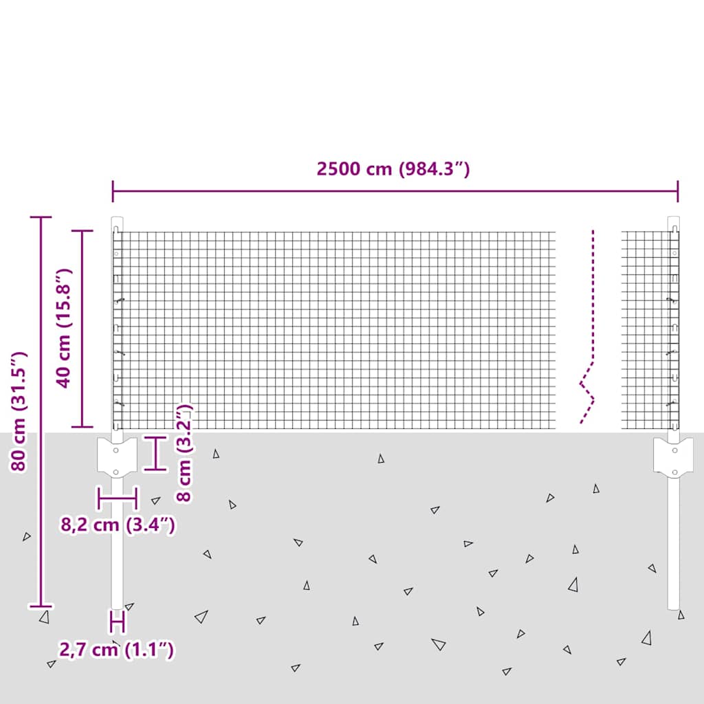 vidaXL Φράχτης με 11 Υ Πόλους Γκρι 0.4 x 25 μ Ατσάλι