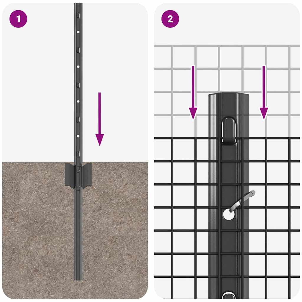 vidaXL Φράκτης Welded Wire με 11 U Posts Γκρι 0.6x25 μ Ατσάλι