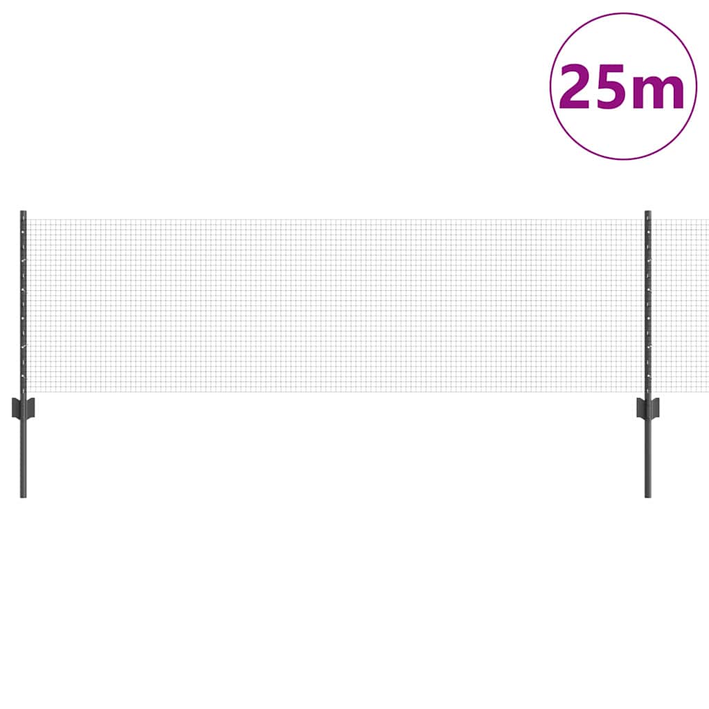 vidaXL Συρματόπλεγμα με Στυλίς 25 x 0,6 μ PVC-Επικαλυμμένο Ατσάλι Γκρι